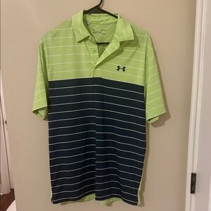 Under Armour Men's Lime and Navy Striped Polo Shirt